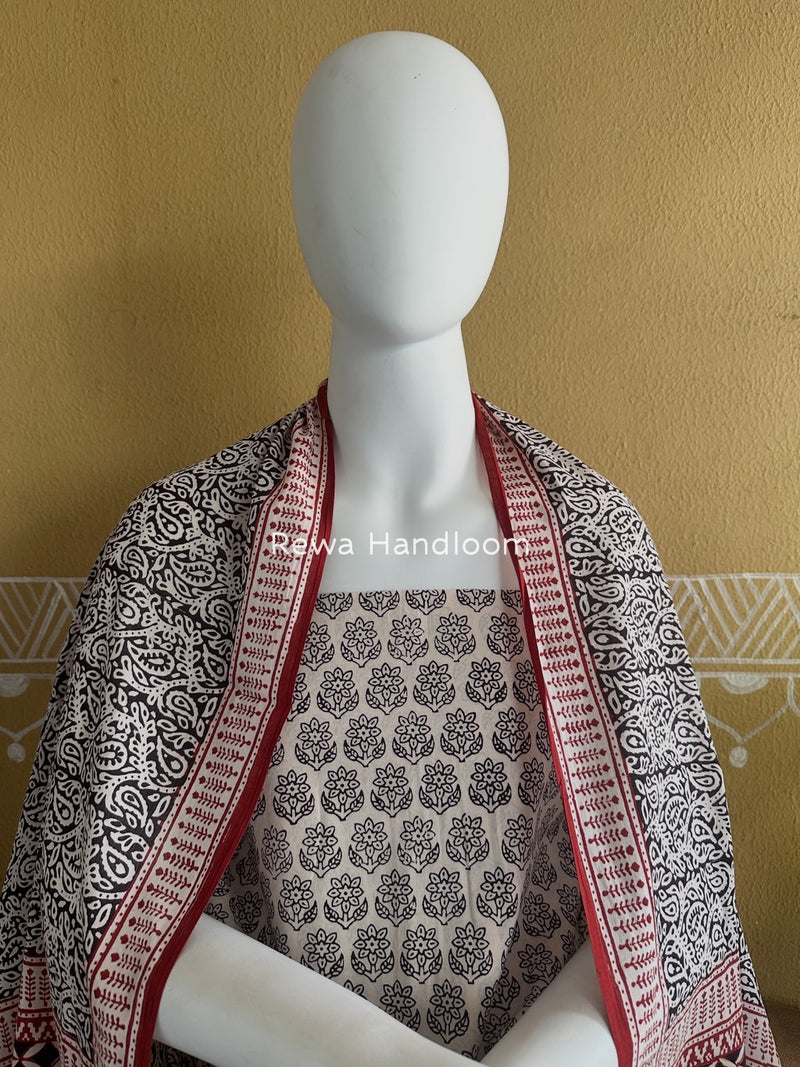 White-Black Bagh Print Cotton Suit BGCSJ083