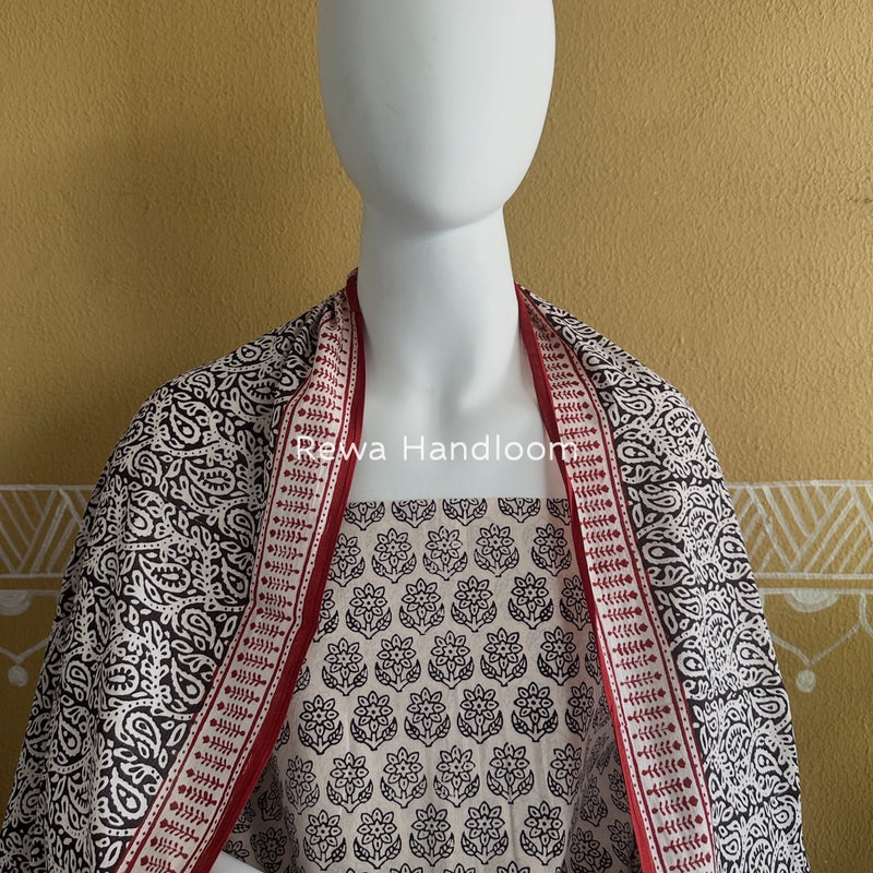 White-Black Bagh Print Cotton Suit BGCSJ083