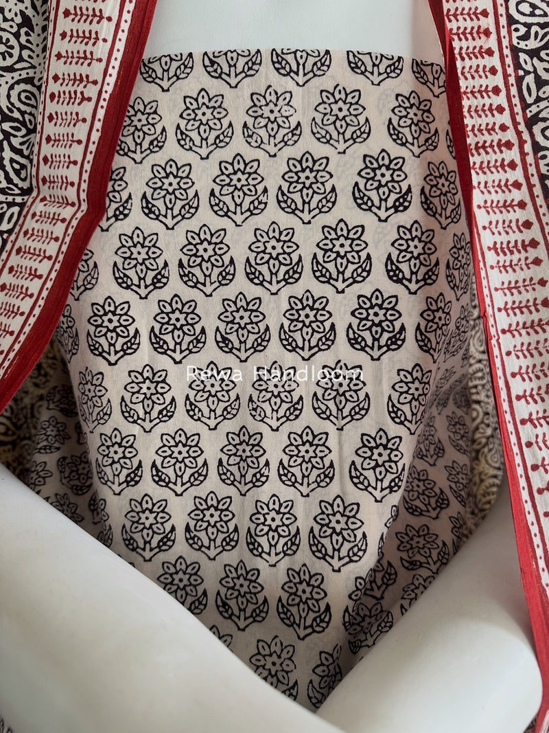 White-Black Bagh Print Cotton Suit BGCSJ083