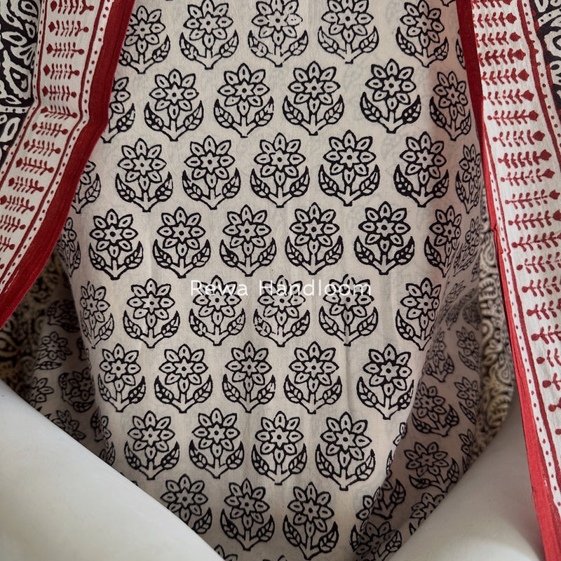 White-Black Bagh Print Cotton Suit BGCSJ083