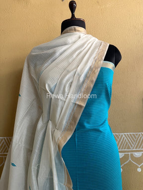 Maheshwari Firozi Blue-White Peacock Buta-Buti Top-Dupatta Set BTP0268