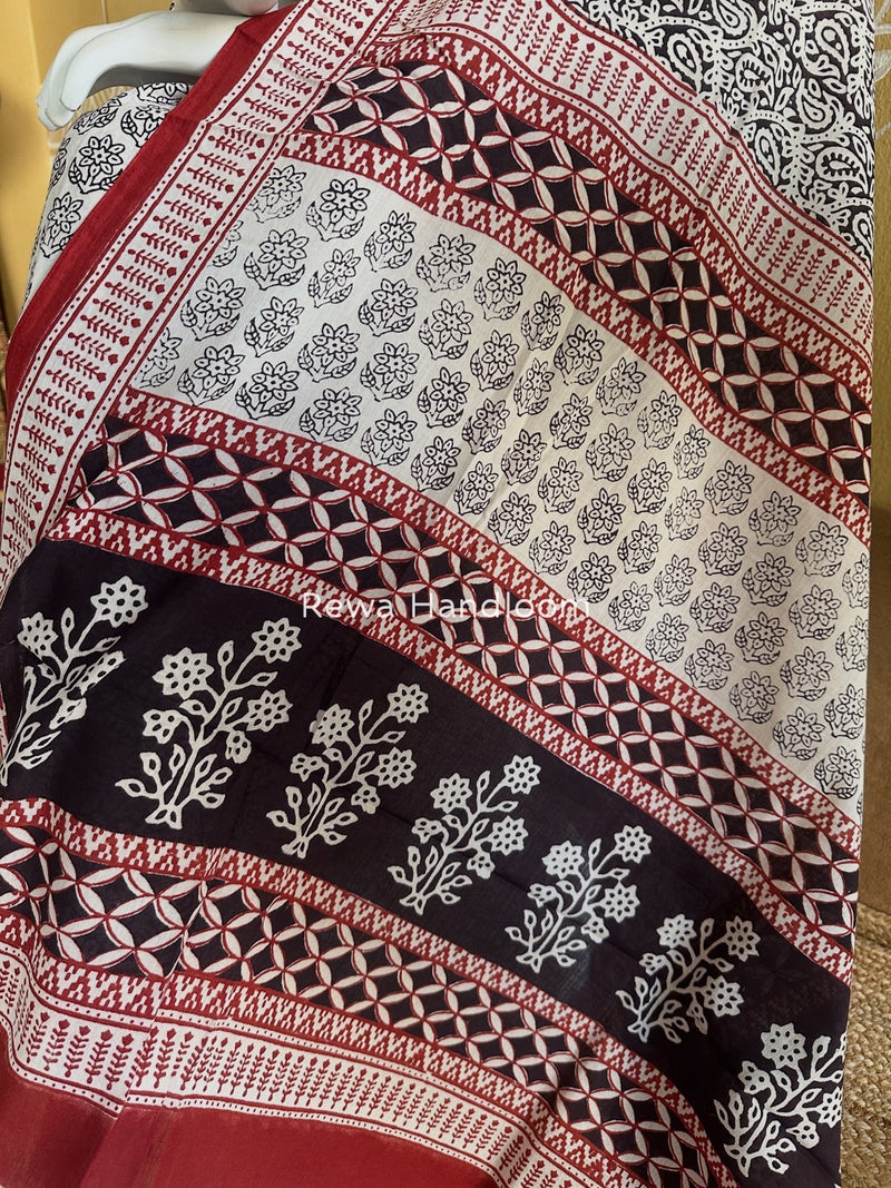 White-Black Bagh Print Cotton Suit BGCSJ083