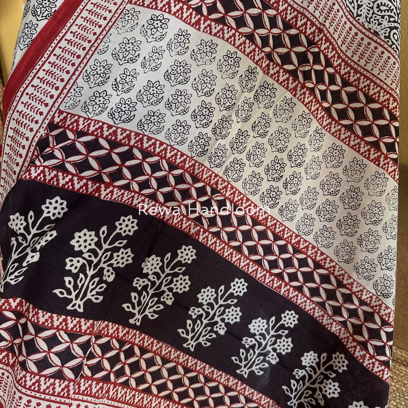 White-Black Bagh Print Cotton Suit BGCSJ083