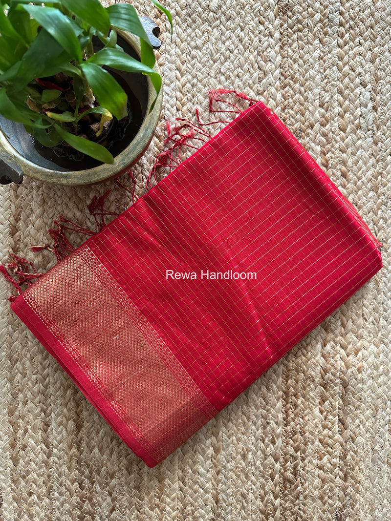 Maheshwari Red Zari Checks Saree ZCHX486