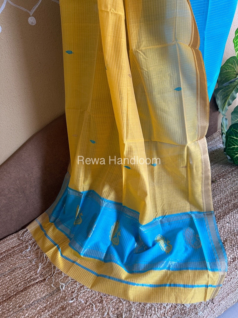 Maheshwari Firozi-Yellow Peacock Buta-Buti Top-Dupatta Set BTP019