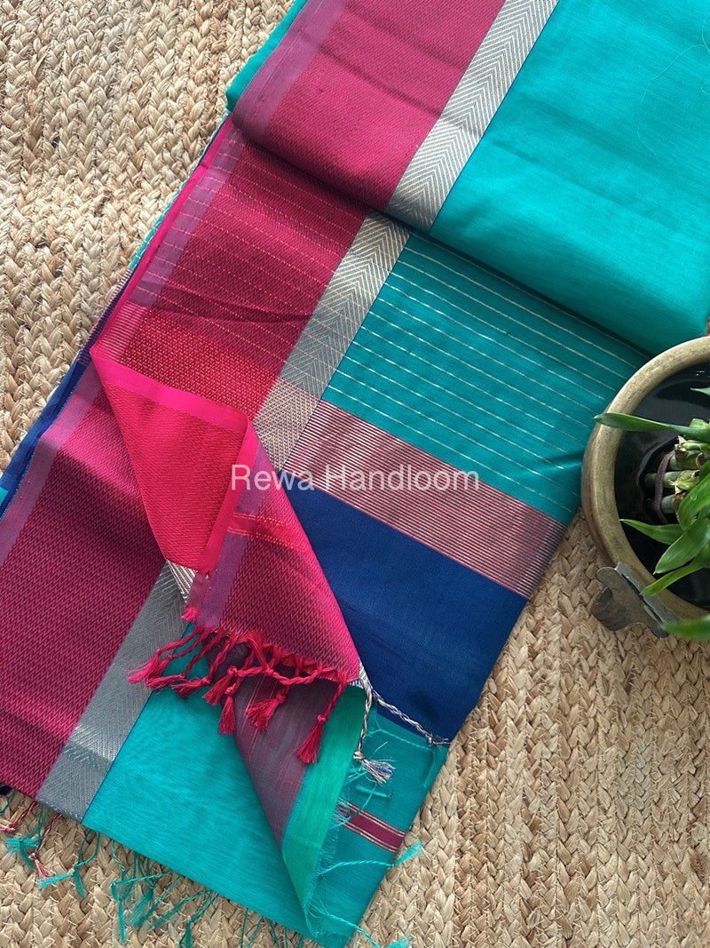 Light Sea Green Ganga Jamuna Maheshwari Saree GJ0140