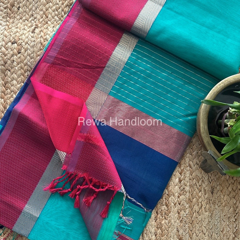 Light Sea Green Ganga Jamuna Maheshwari Saree GJ0140