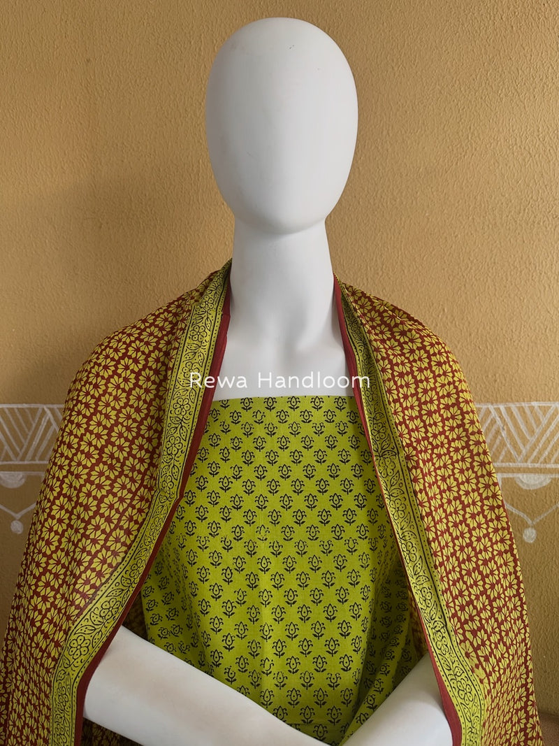 Parrot Green-Maroon Bagh Print Cotton Suit BGCSJ041