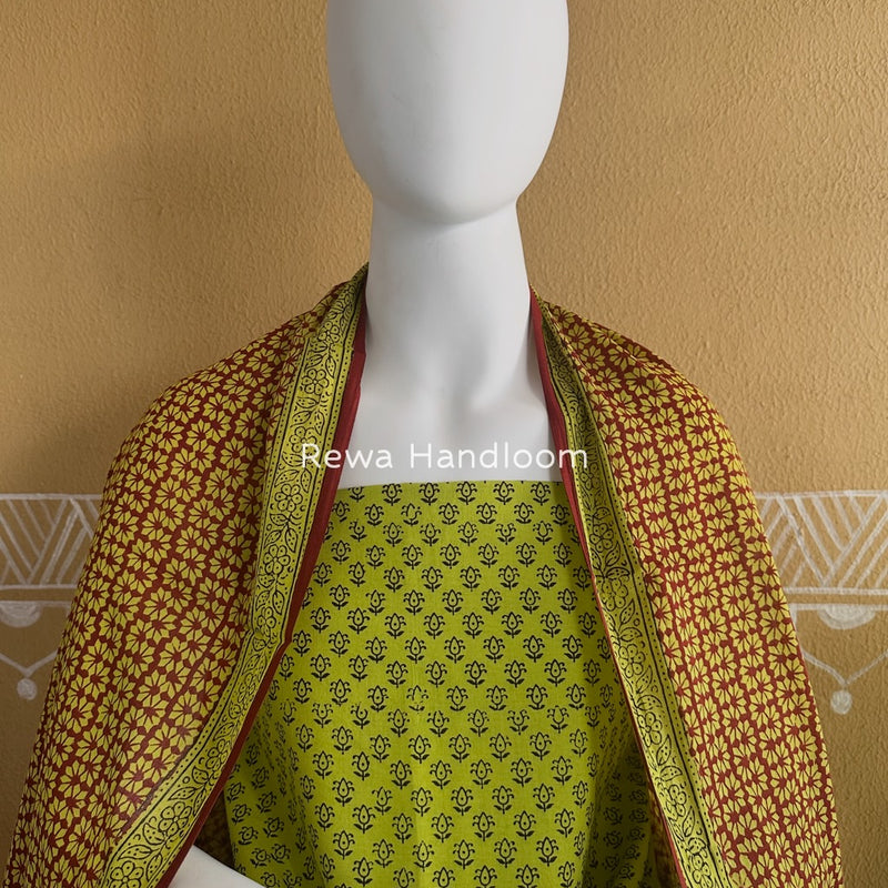 Parrot Green-Maroon Bagh Print Cotton Suit BGCSJ041