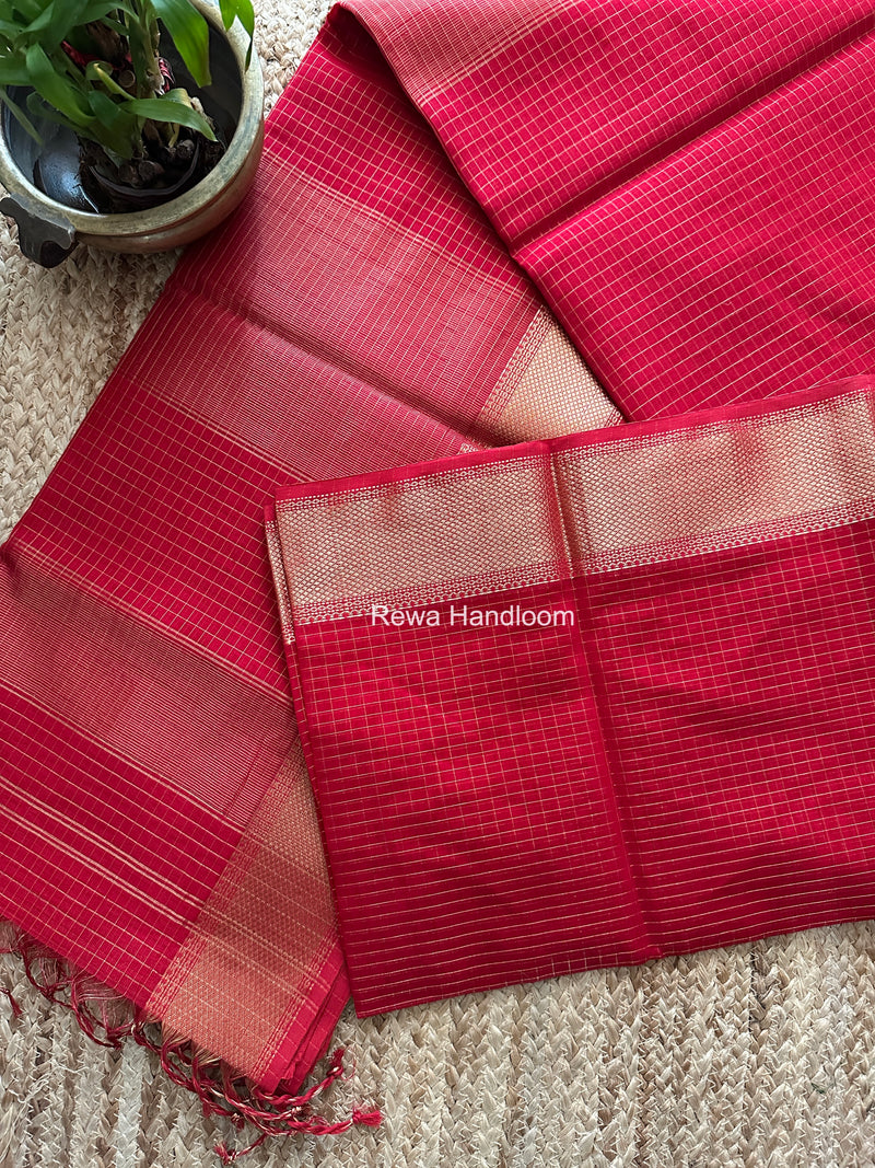Maheshwari Red Zari Checks Saree ZCHX486