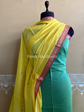 Maheshwari Green-Yellow Peacock Buta-Buti Top-Dupatta Set-BTP031