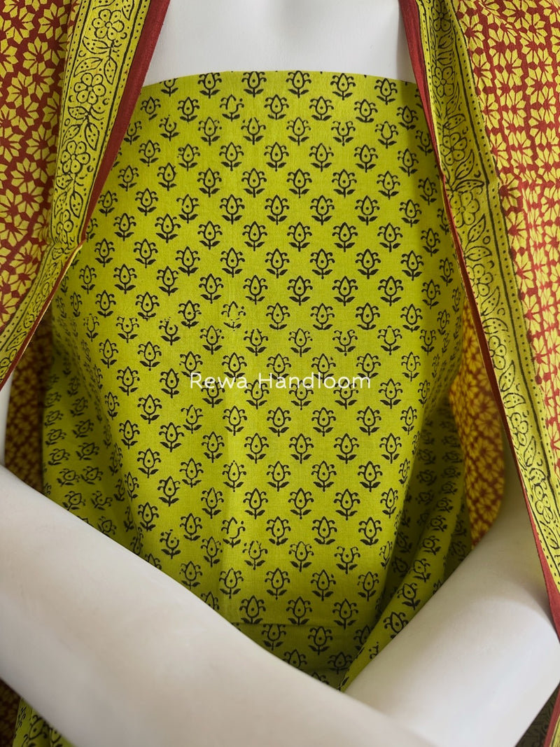 Parrot Green-Maroon Bagh Print Cotton Suit BGCSJ041