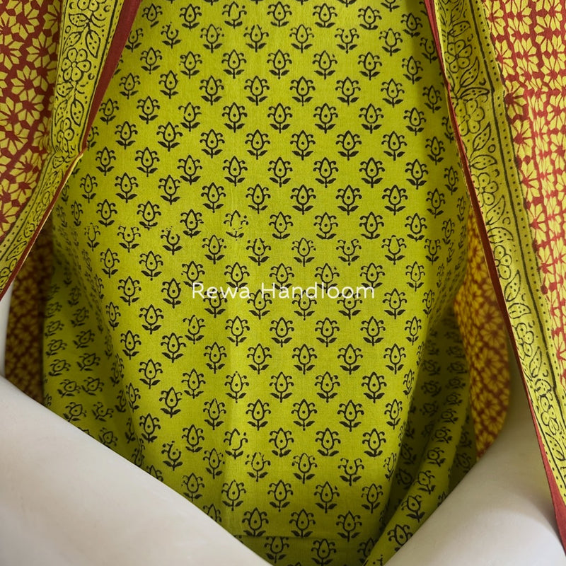 Parrot Green-Maroon Bagh Print Cotton Suit BGCSJ041