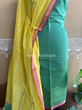 Maheshwari Green-Yellow Peacock Buta-Buti Top-Dupatta Set-BTP031