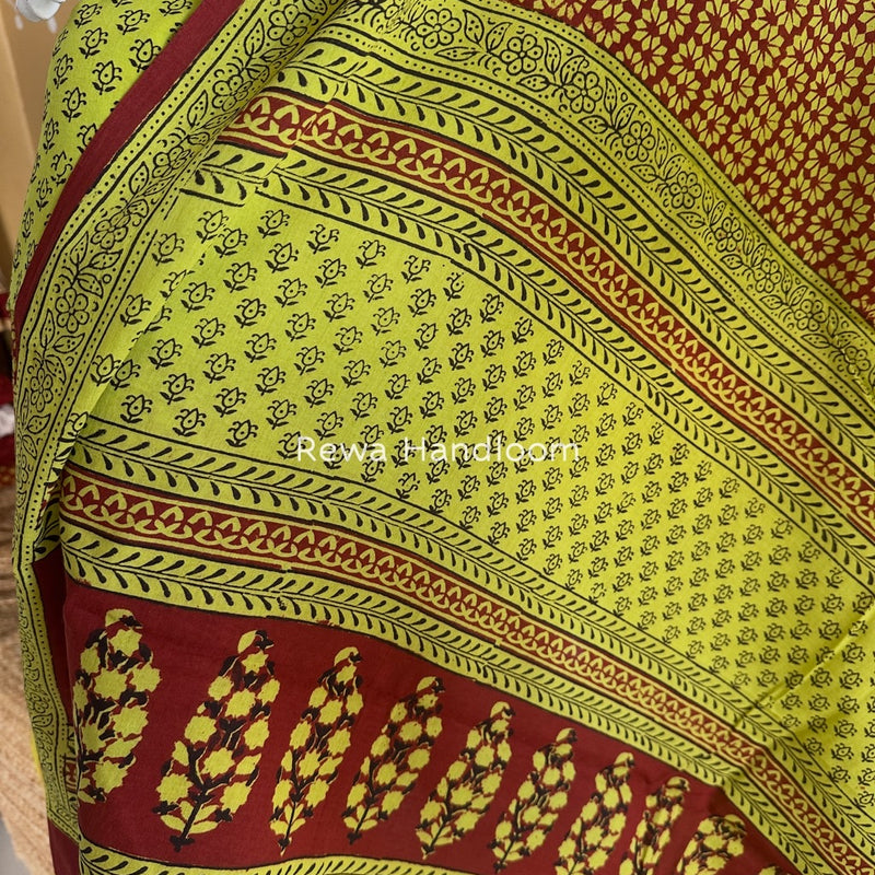 Parrot Green-Maroon Bagh Print Cotton Suit BGCSJ041