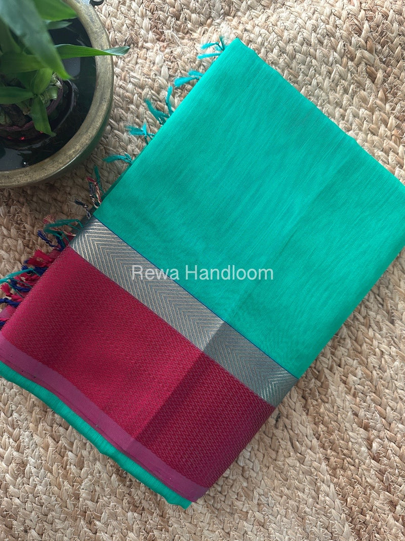 Aqua Green Ganga Jamuna Maheshwari Saree GJ0142
