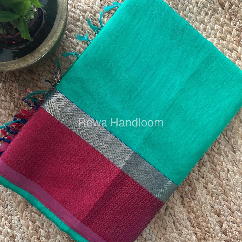 Aqua Green Ganga Jamuna Maheshwari Saree GJ0142