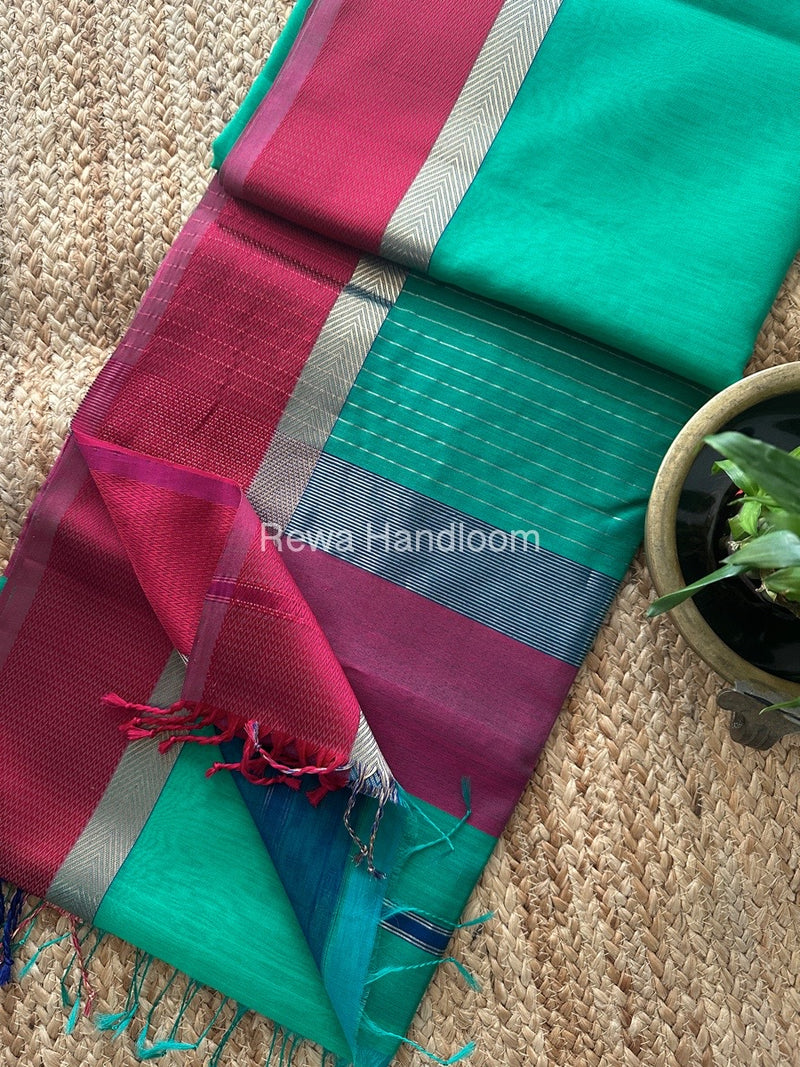 Aqua Green Ganga Jamuna Maheshwari Saree GJ0142