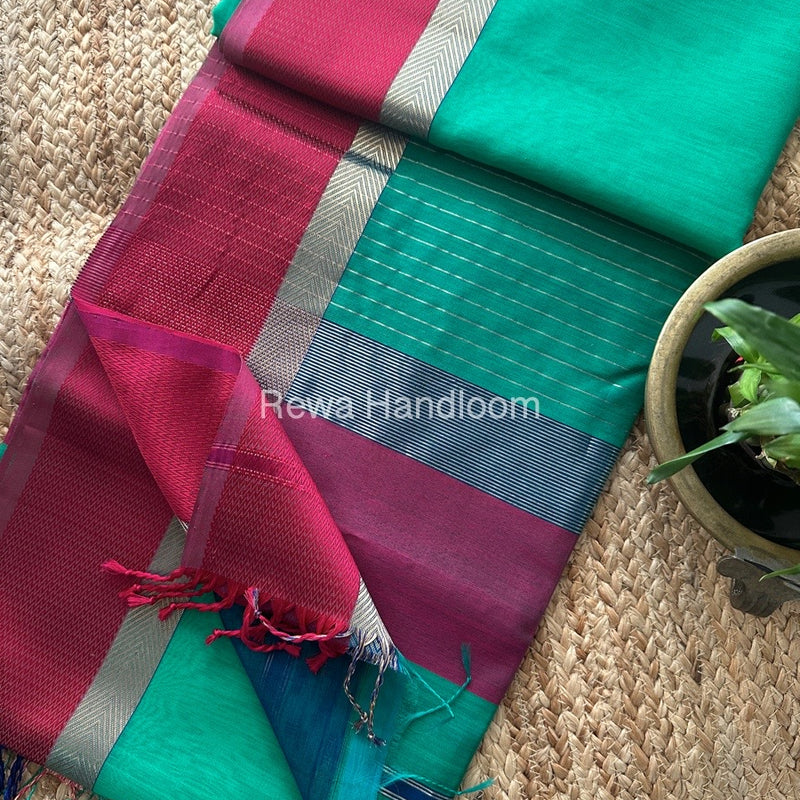 Aqua Green Ganga Jamuna Maheshwari Saree GJ0142