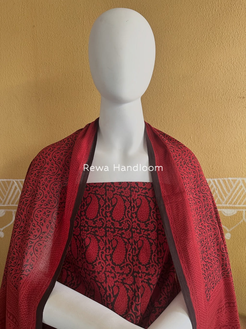 Red-Black Bagh Print Cotton Suit BGCSJ067