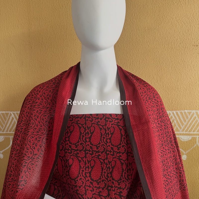 Red-Black Bagh Print Cotton Suit BGCSJ067