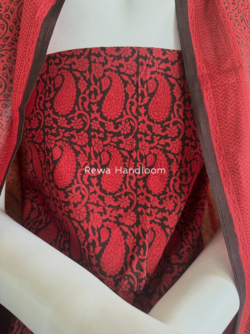 Red-Black Bagh Print Cotton Suit BGCSJ067