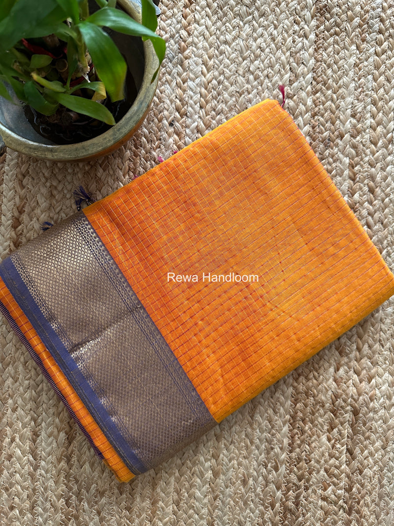 Maheshwari Turmeric Yellow Zari Checks Saree ZCHX439