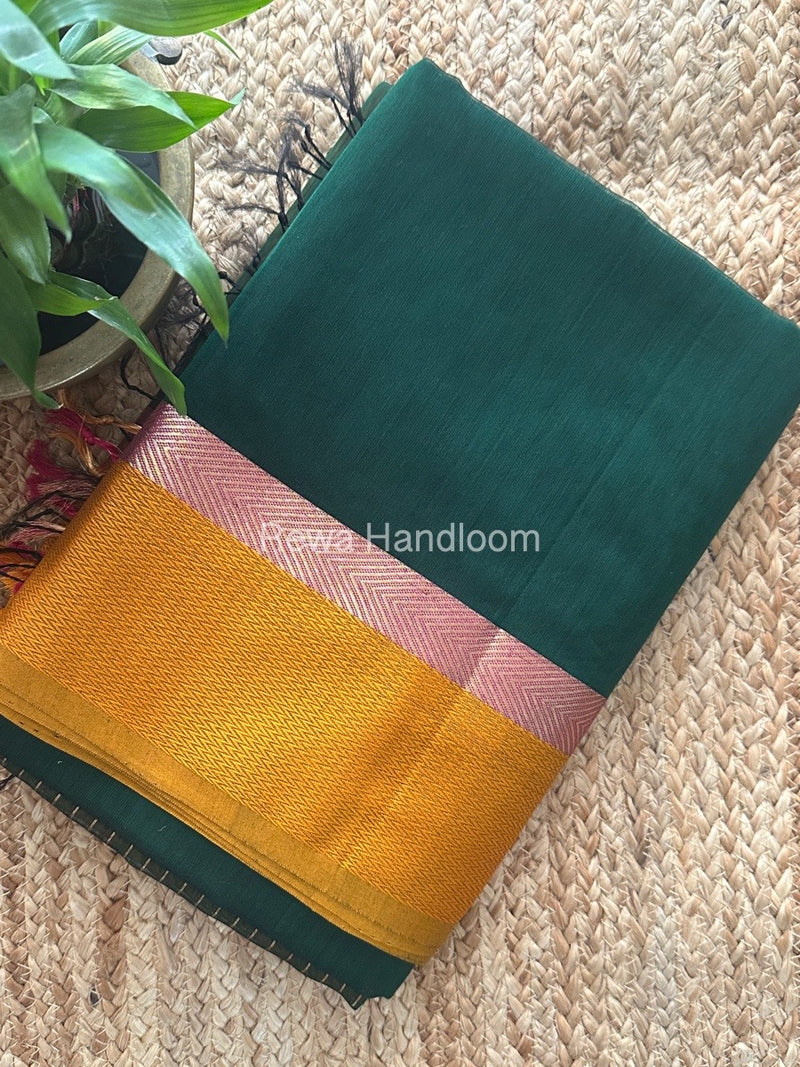 Bottle Green Ganga Jamuna Maheshwari Saree GJ0143