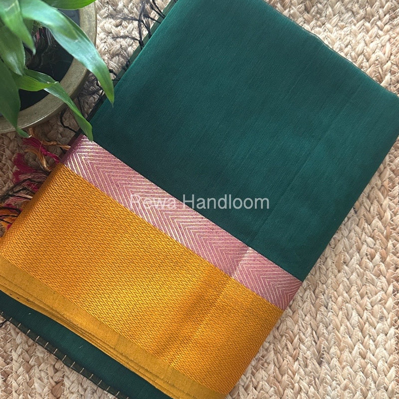 Bottle Green Ganga Jamuna Maheshwari Saree GJ0143
