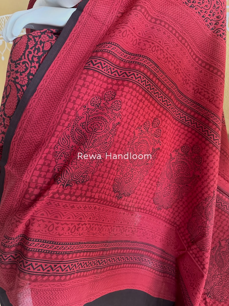 Red-Black Bagh Print Cotton Suit BGCSJ067