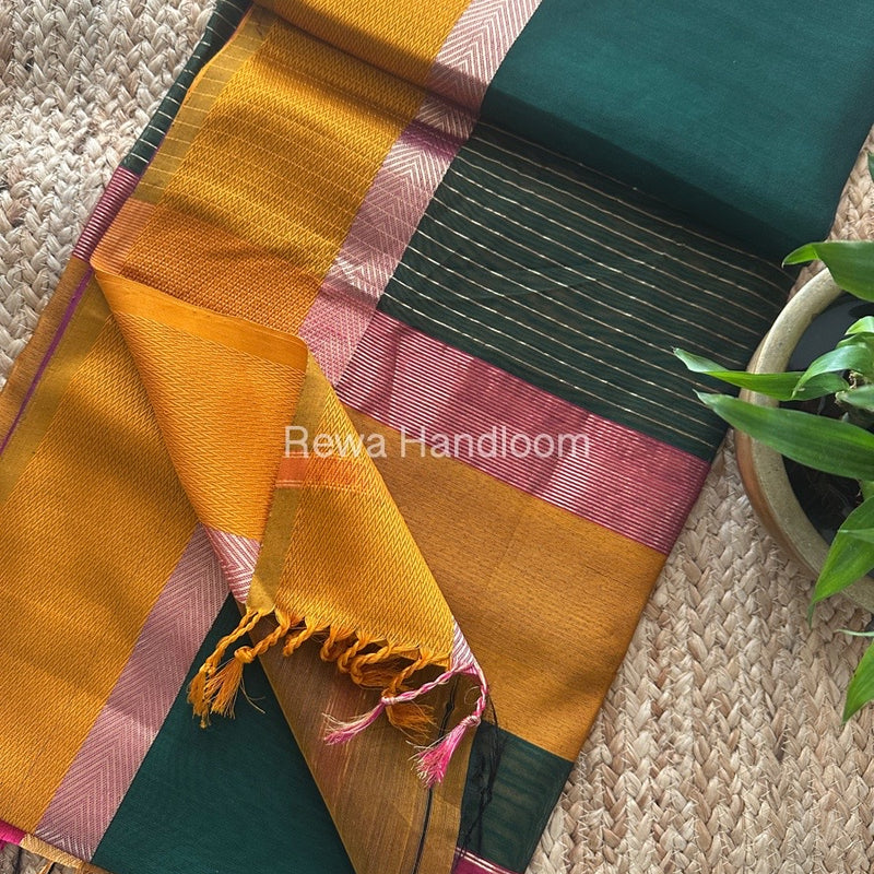 Bottle Green Ganga Jamuna Maheshwari Saree GJ0143