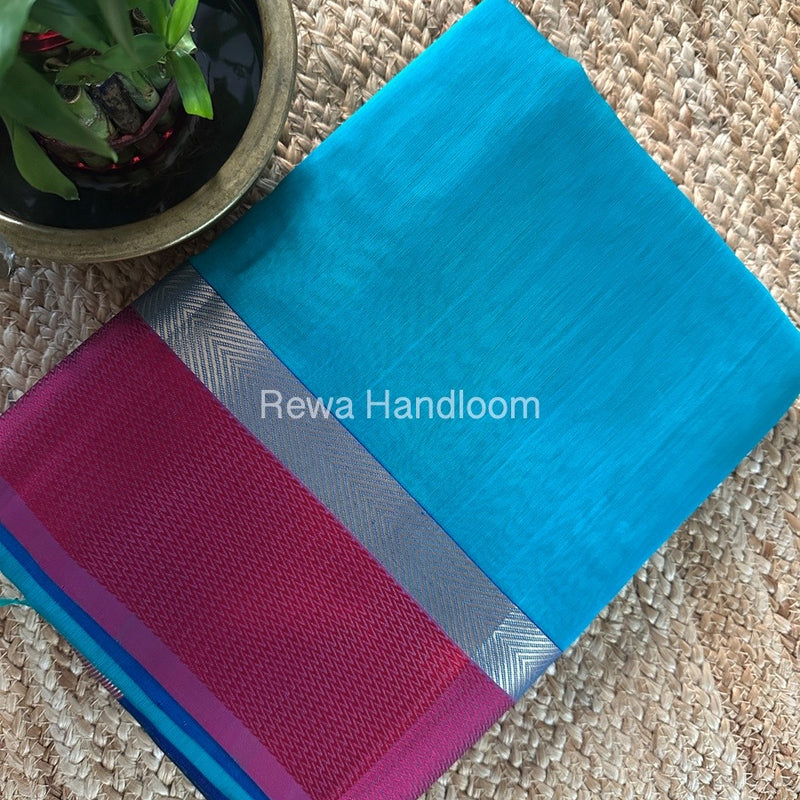 Teal Green Ganga Jamuna Maheshwari Saree GJ0144