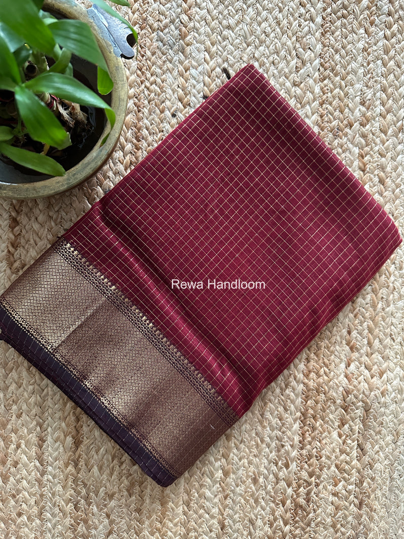 Maheshwari Maroon Zari Checks Saree ZCHX481