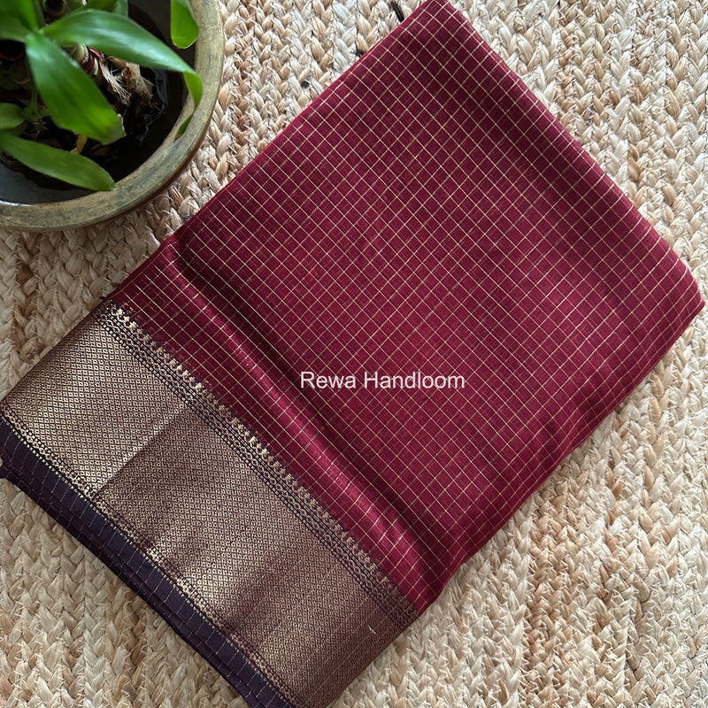 Maheshwari Maroon Zari Checks Saree ZCHX481