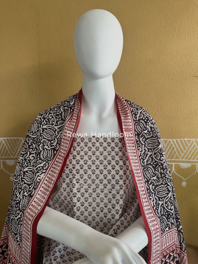 White-Black Bagh Print Cotton Suit BGCSJ061