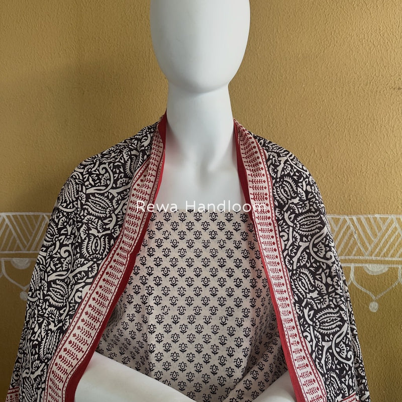 White-Black Bagh Print Cotton Suit BGCSJ061
