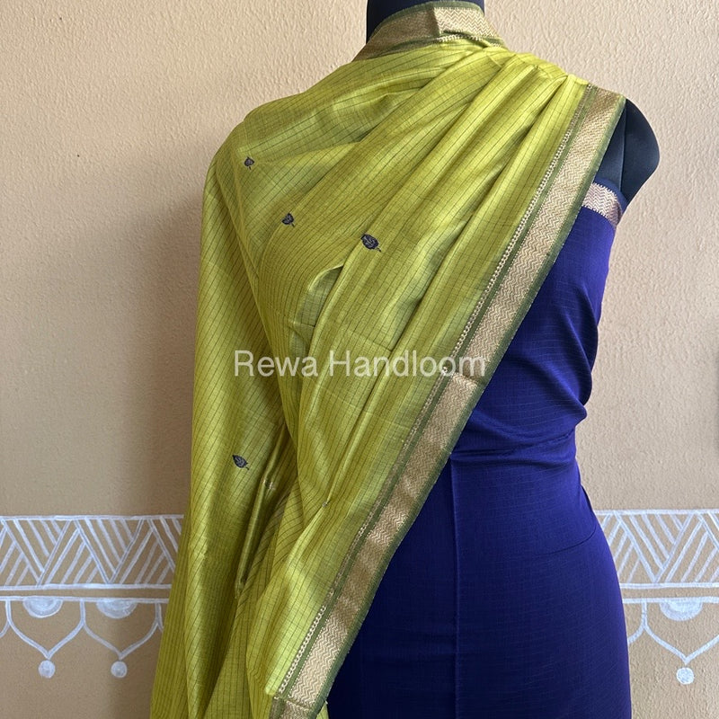 Maheshwari Purple-Parrot Green Peacock Buta-Buti Top-Dupatta Set BTP0265