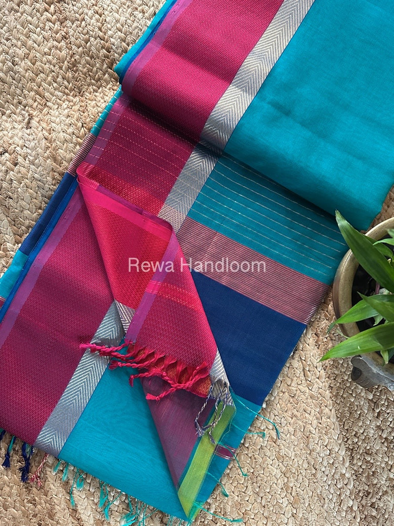 Teal Green Ganga Jamuna Maheshwari Saree GJ0144