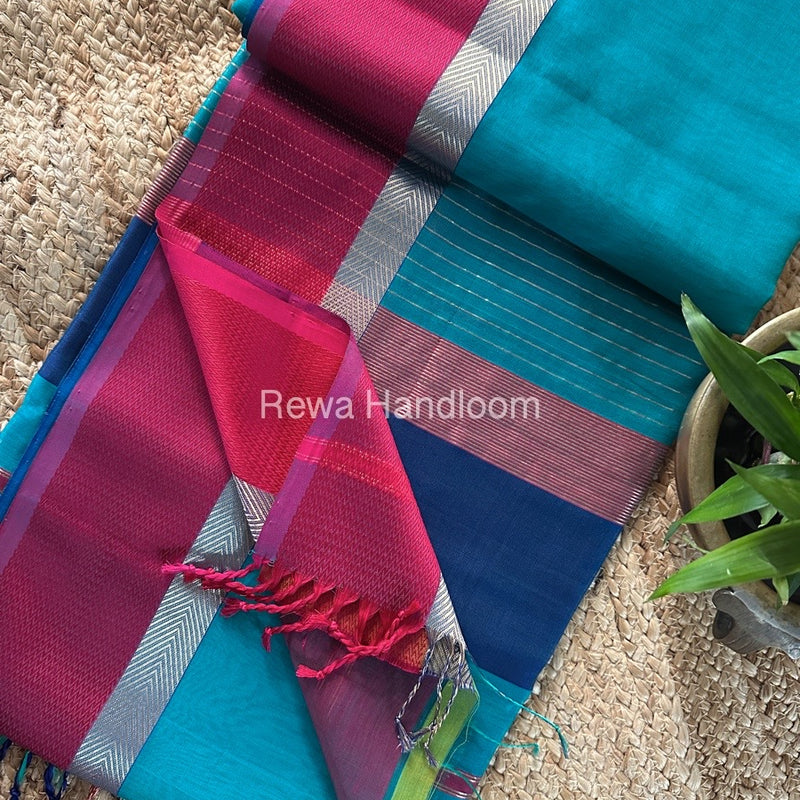 Teal Green Ganga Jamuna Maheshwari Saree GJ0144