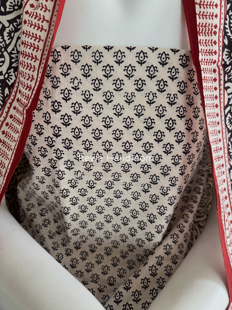 White-Black Bagh Print Cotton Suit BGCSJ061