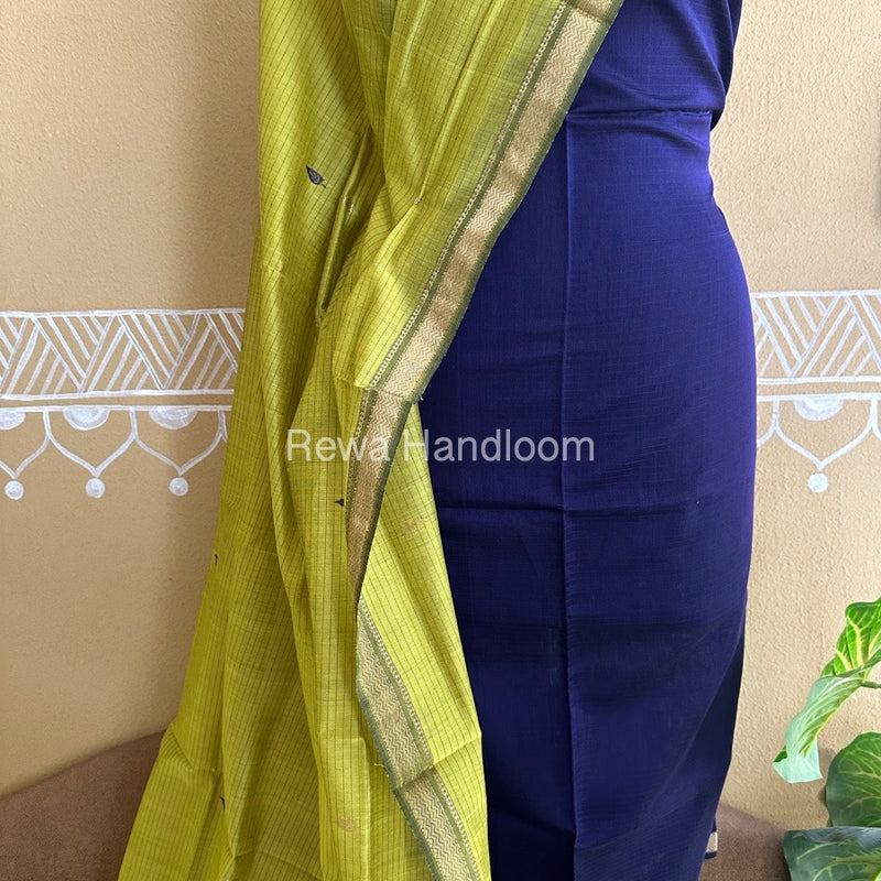 Maheshwari Purple-Parrot Green Peacock Buta-Buti Top-Dupatta Set BTP0265