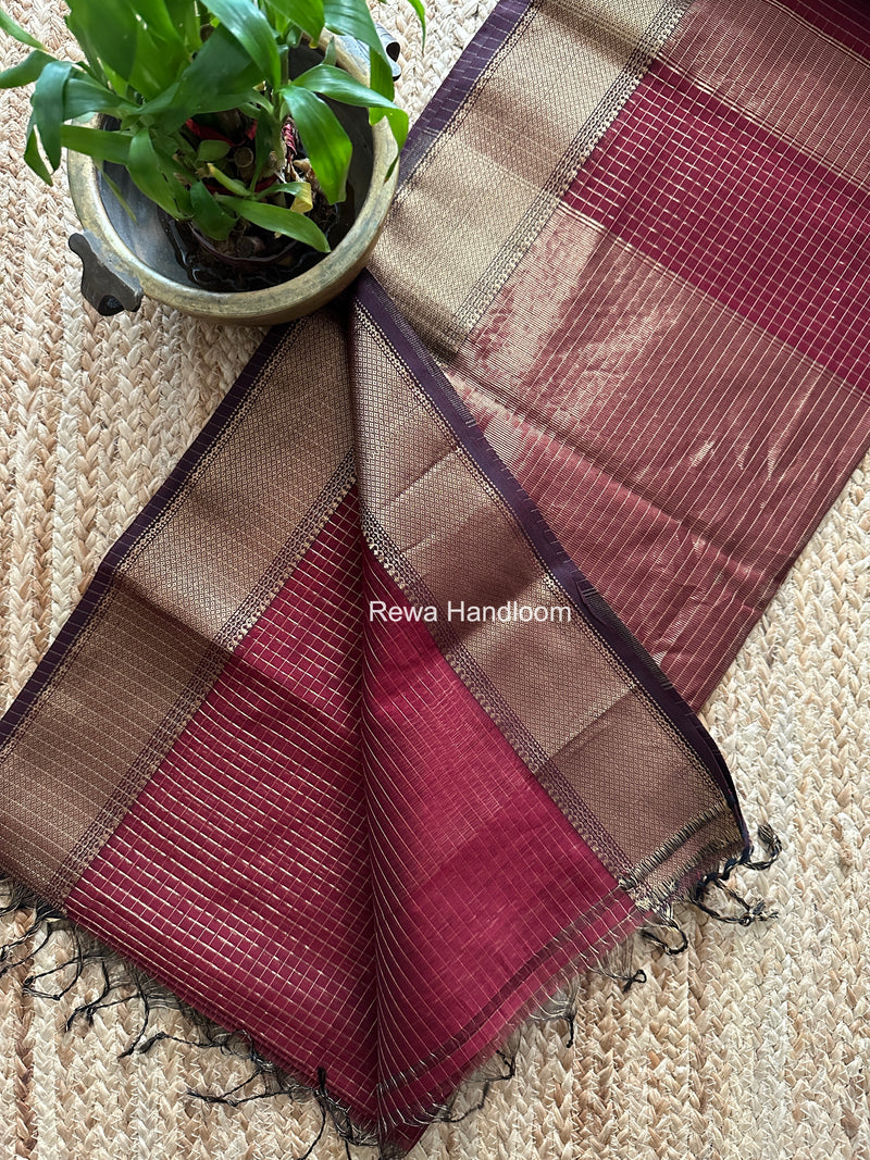 Maheshwari Maroon Zari Checks Saree ZCHX481
