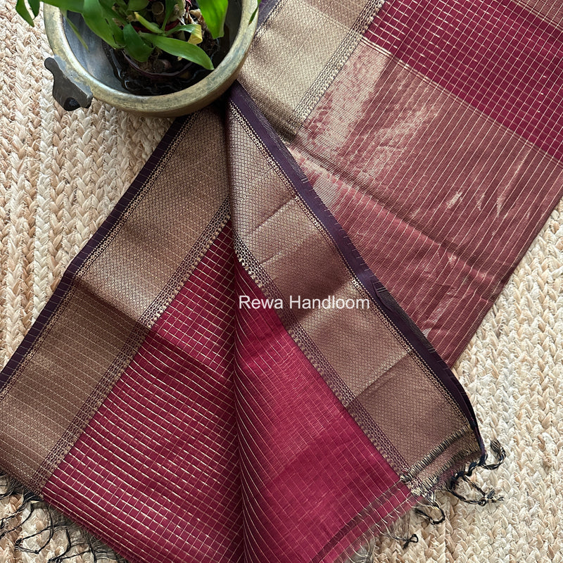Maheshwari Maroon Zari Checks Saree ZCHX481