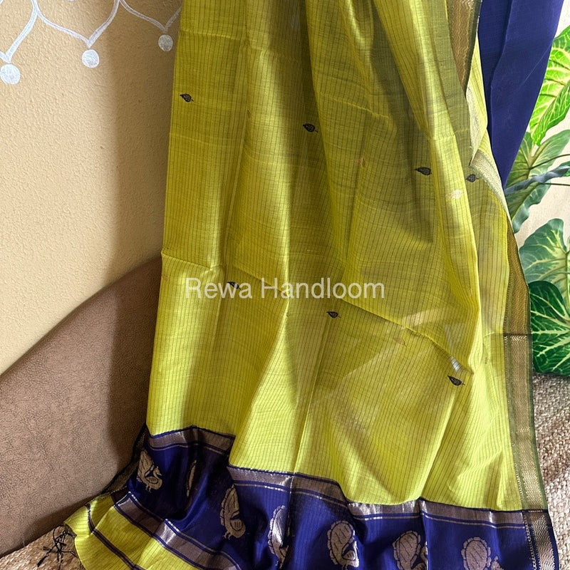 Maheshwari Purple-Parrot Green Peacock Buta-Buti Top-Dupatta Set BTP0265