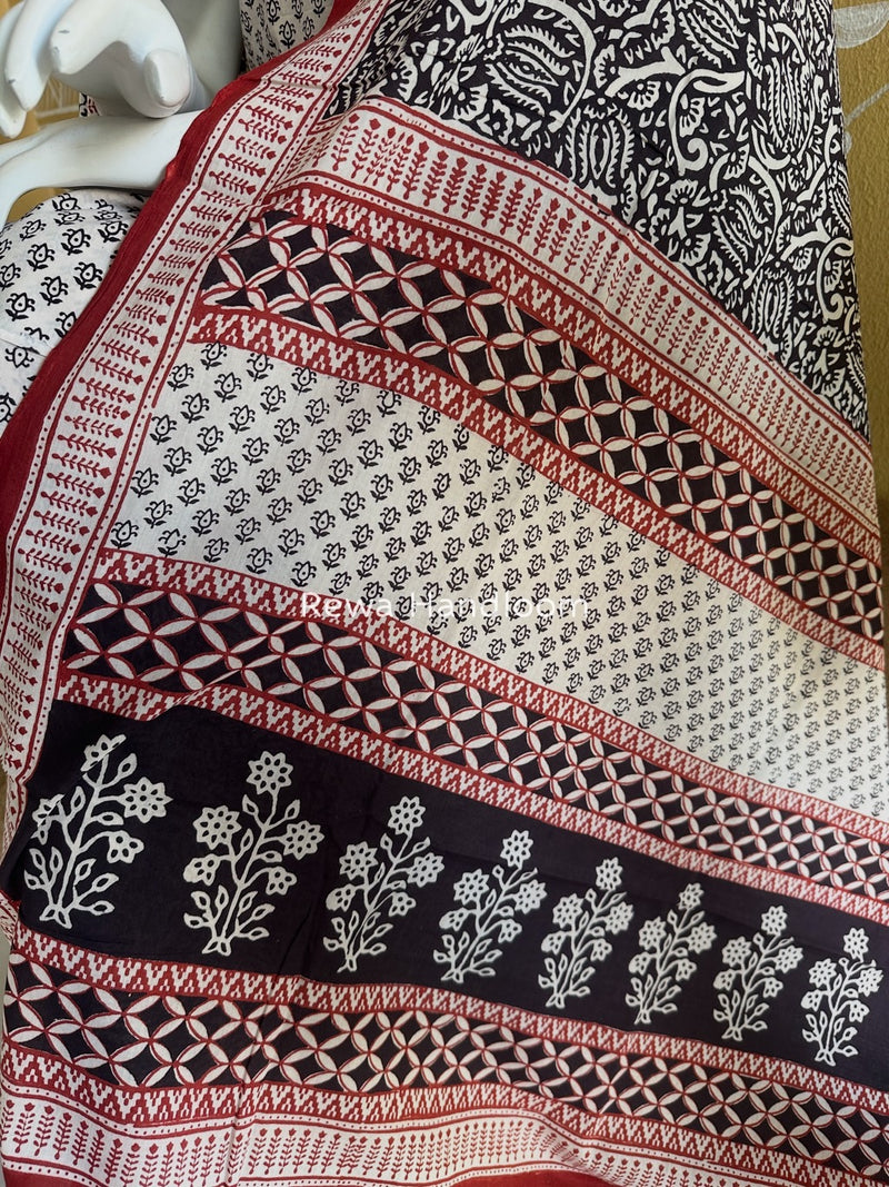 White-Black Bagh Print Cotton Suit BGCSJ061
