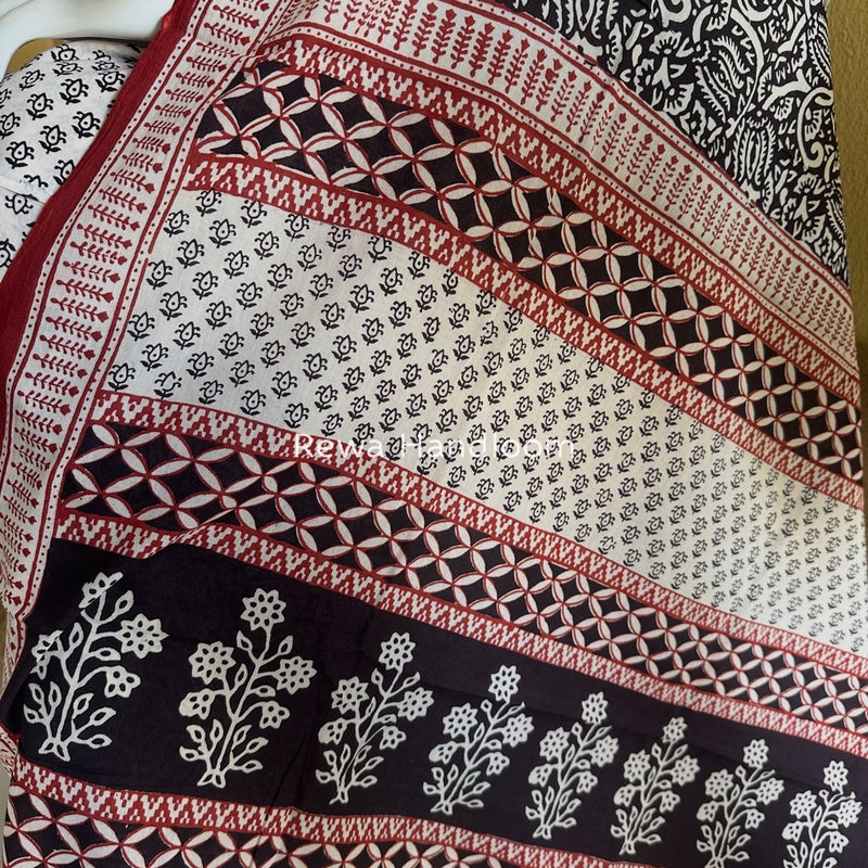 White-Black Bagh Print Cotton Suit BGCSJ061