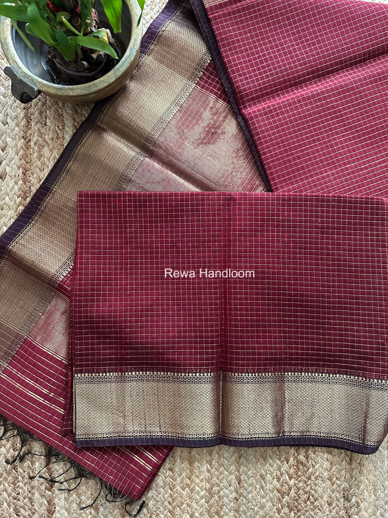 Maheshwari Maroon Zari Checks Saree ZCHX481