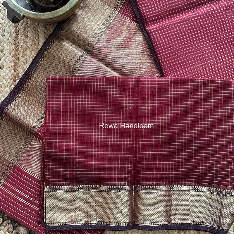Maheshwari Maroon Zari Checks Saree ZCHX481