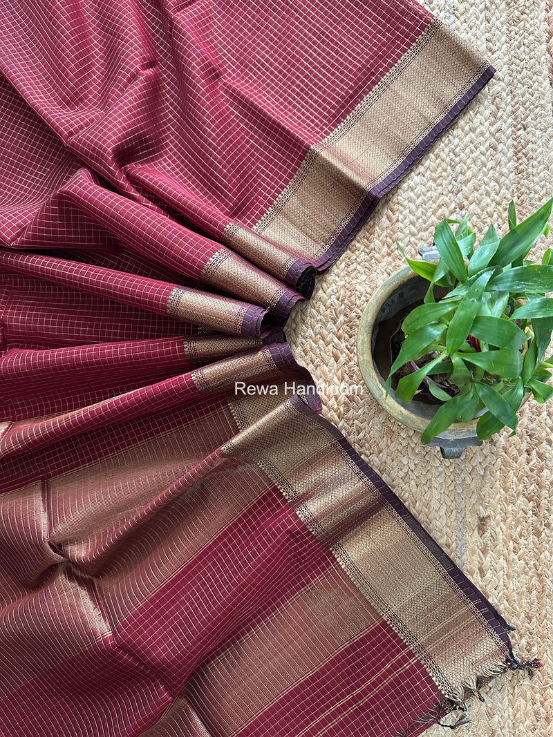 Maheshwari Maroon Zari Checks Saree ZCHX481