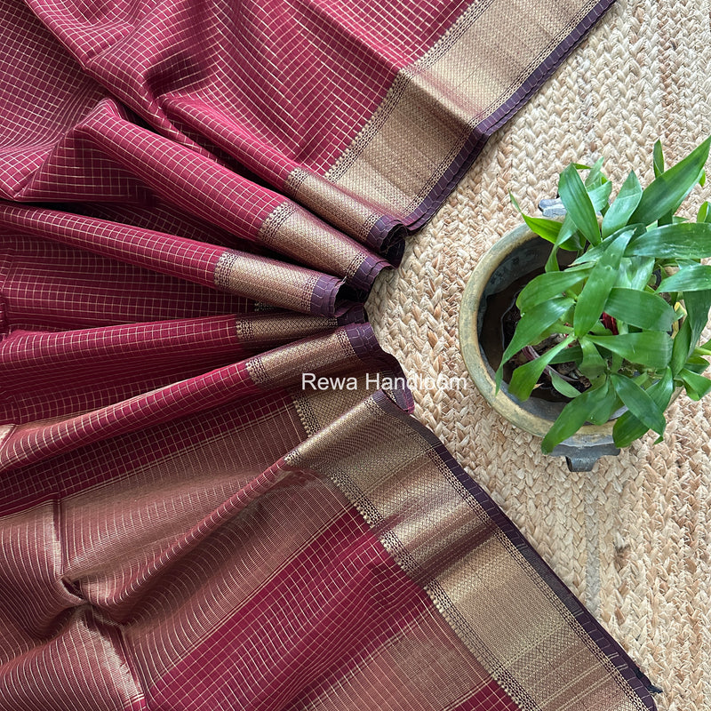 Maheshwari Maroon Zari Checks Saree ZCHX481